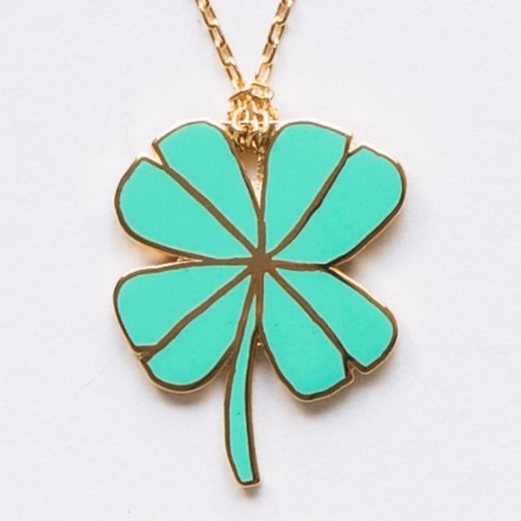 Gold Green Lucky Clover Charm Pendant Necklace - Picture 2 of 3